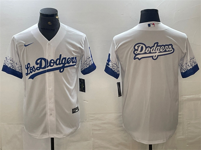 Men's Los Angeles Dodgers White Team Big Logo City Connect Cool Base Stitched Baseball Jersey